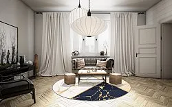 Rundt teppe - Canelli (beige/hvit/blå)