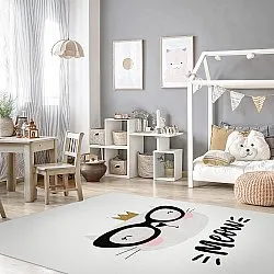 Barneteppe - Reading Cat (hvit)