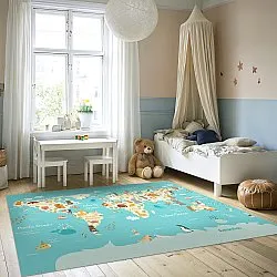 Barneteppe - World Map (blå/multi)