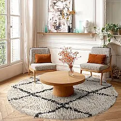 Rundt teppe - Alcott Natural Cotton Shaggy (svart/hvitt)