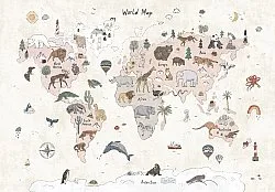 Barneteppe - Kids World Map (beige)