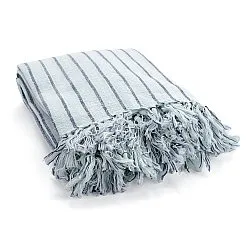 Pledd - Rumi stripe cotton throw (lyseblå/marineblå/kremfarget)