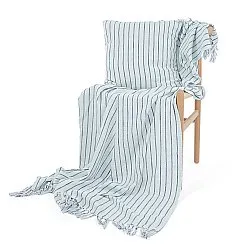 Pledd - Rumi stripe cotton throw (lyseblå/marineblå/kremfarget)