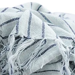 Pledd - Rumi stripe cotton throw (lyseblå/marineblå/kremfarget)