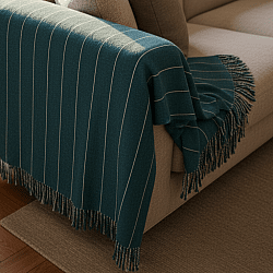 Tepper - Bomullspledd - Martina Stripe (blå/hvit)