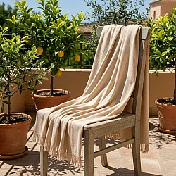 Tepper - Bomullspledd - Martina Stripe (beige/hvit)
