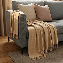Tepper - Bomullspledd - Martina Stripe (beige/hvit)