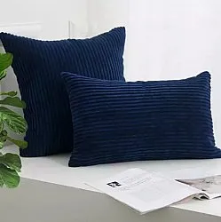 Putetrekk - Striped Velvet 50 x 50 cm (blå)