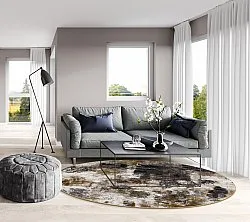 Rundt teppe - Flores (svart/brun/hvit)