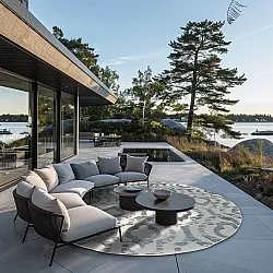 Runde tepper - Indoor/Outdoor Trenton (hvit/blå)