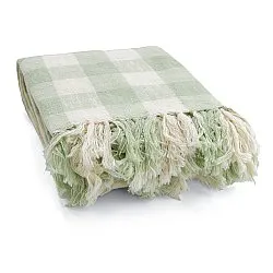 Pledd - Isela check cotton throw (krem/lys grønn)