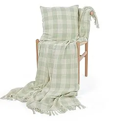 Pledd - Isela check cotton throw (krem/lys grønn)