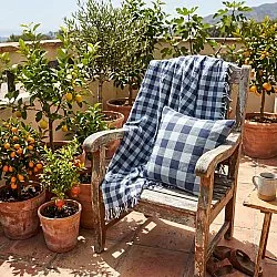 Pledd - Isela check cotton throw (marineblå/lyseblå)