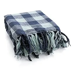 Pledd - Isela check cotton throw (marineblå/lyseblå)