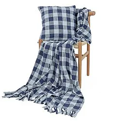 Pledd - Isela check cotton throw (marineblå/lyseblå)