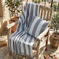 Putetrekk - Kora stripe cotton cushion cover (marineblå/lyseblå)