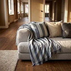 Putetrekk - Kora stripe cotton cushion cover (marineblå/lyseblå)