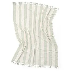 Pledd - Kora stripe cotton throw (krem/lys grønn)