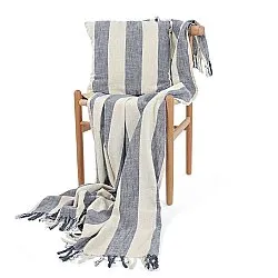Pledd - Kora stripe cotton throw (krem/marineblå)
