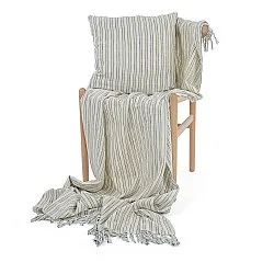 Putetrekk - Rumi stripe cotton cushion cover (kremfarget/marineblå/lys grønn)