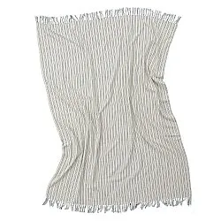 Pledd - Rumi stripe cotton throw (kremfarget/marineblå/lys grønn)