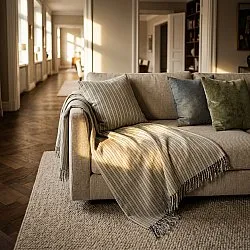 Pledd - Rumi stripe cotton throw (kremfarget/marineblå/lys grønn)