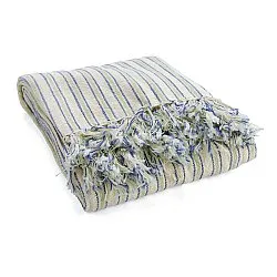 Pledd - Rumi stripe cotton throw (kremfarget/marineblå/lys grønn)