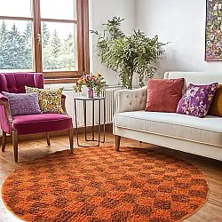 Runde tepper - Elsey Natural Cotton Shaggy (oransje/rød)