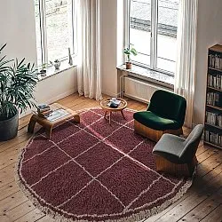Rundt teppe - Lana Natural Cotton Shaggy (taupe/rød)