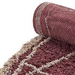 Rundt teppe - Lana Natural Cotton Shaggy (taupe/rød)