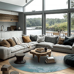 Rundt teppe - Lesley (blå/grå/turkis)