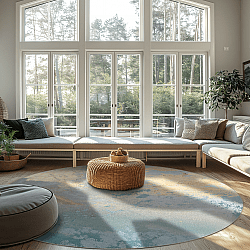 Rundt teppe - Lesley (blå/grå/turkis)