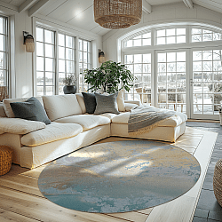 Rundt teppe - Lesley (blå/grå/turkis)