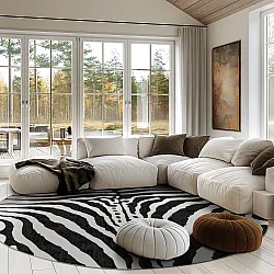 Rundt teppe - Zebra (svart/hvit)