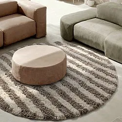 Rundt teppe - Thira Stripe Cotton Shaggy (kermanvärinen/taupe)