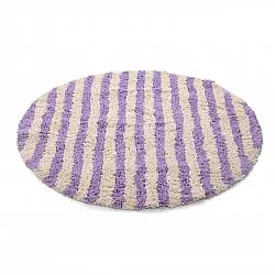 Rundt teppe - Thira Stripe Cotton Shaggy (krem/lys lilla)