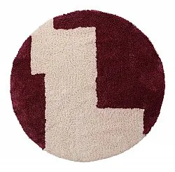 Rundt teppe - Begur Natural Cotton Shaggy (offwhite/vinrød)