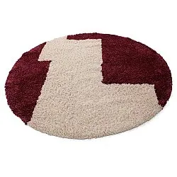 Rundt teppe - Begur Natural Cotton Shaggy (offwhite/vinrød)