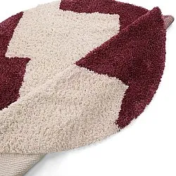 Rundt teppe - Begur Natural Cotton Shaggy (offwhite/vinrød)