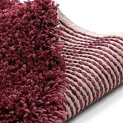 Rundt teppe - Begur Natural Cotton Shaggy (offwhite/vinrød)