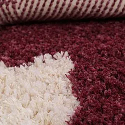 Rundt teppe - Begur Natural Cotton Shaggy (offwhite/vinrød)