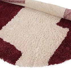 Rundt teppe - Begur Natural Cotton Shaggy (offwhite/vinrød)