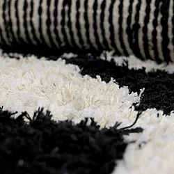 Rundt teppe - Marvao Natural Cotton Shaggy (offwhite/svart)