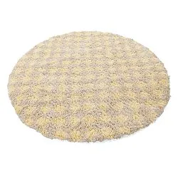 Rundt teppe - Methoni Check Cotton Shaggy (kermanvärinen/lysegul)