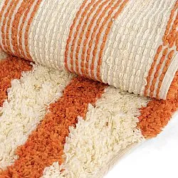Rundt teppe - Thira Stripe Cotton Shaggy (lysegul/lys oransje)