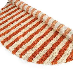 Rundt teppe - Thira Stripe Cotton Shaggy (lysegul/lys oransje)