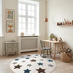 Rundt barneteppe - Stars (krem/multi)