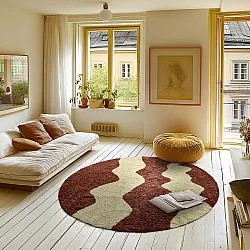 Rundt teppe - Amira Natural Cotton Shaggy (rød/beige)