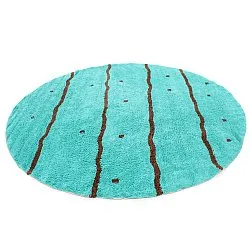 Rundt teppe - Leora Natural Cotton Shaggy (turkis/brun)