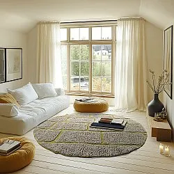Runde tepper - Lindley Natural Cotton Shaggy (greige/grønn)